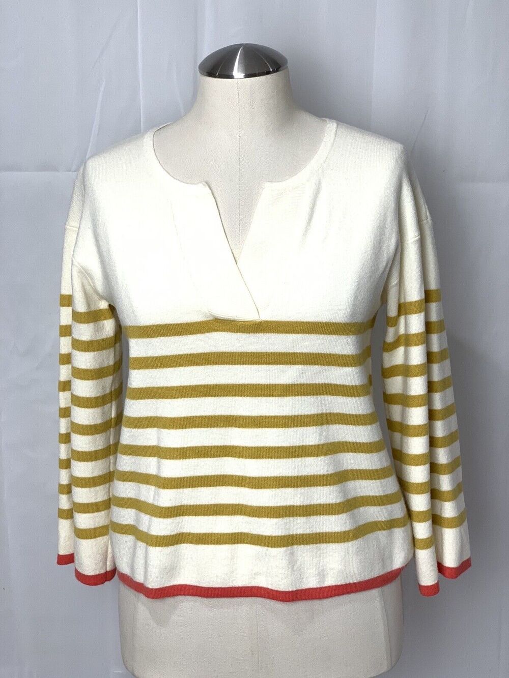 Moth Anthropologie Striped Sweater Notched Neckline 3/4 Sleeve Size XS